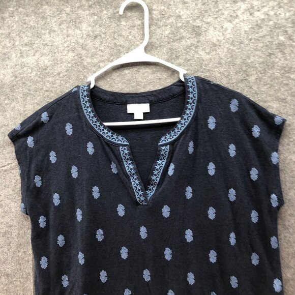 J. Jill Linen Blend T Shirt Womens MP Navy Blue Split Neck Dolman Short Sleeve - Picture 3 of 8